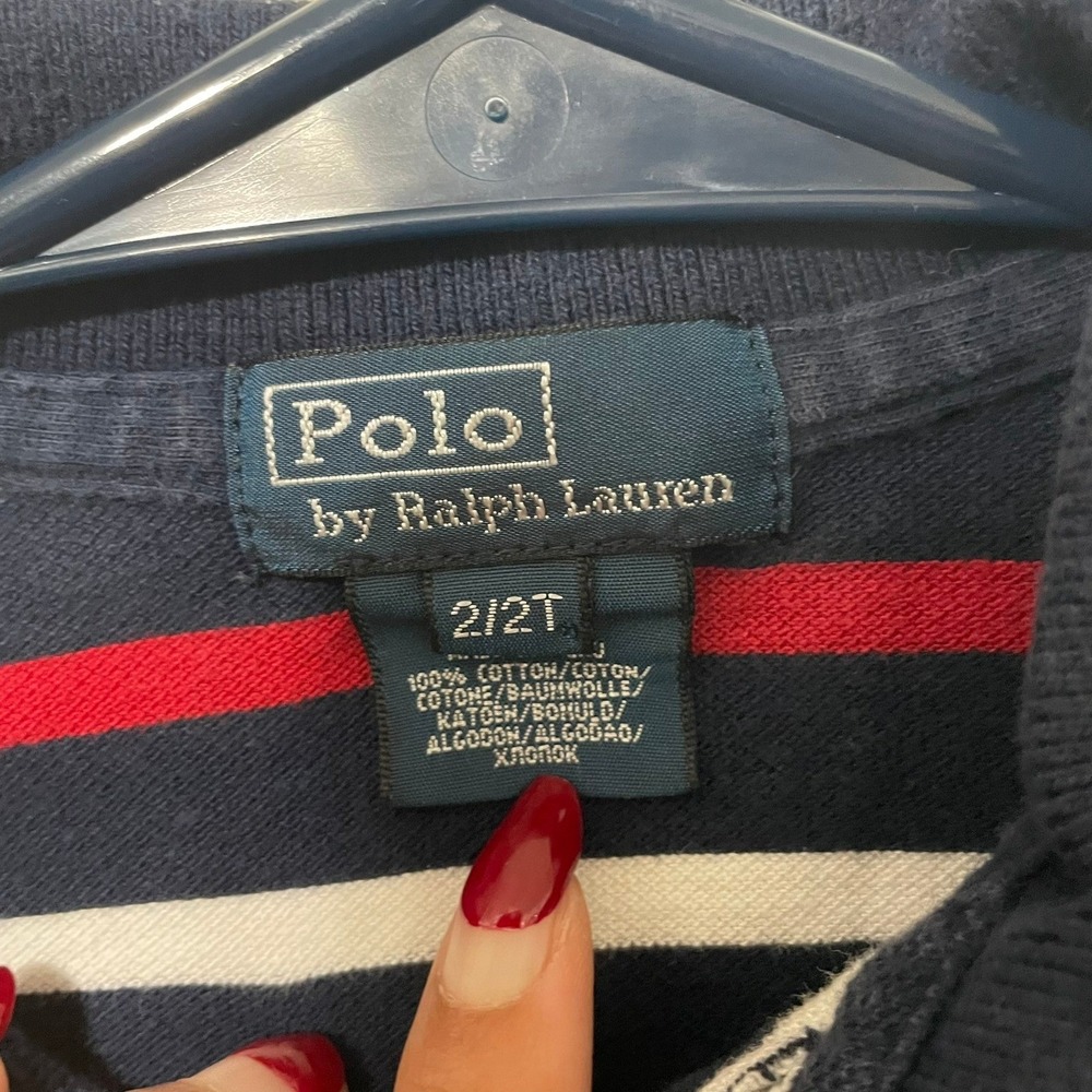 Polo Ralph Lauren Kids Toddler 2T Navy Red White Striped Polo Shirt Classic - Picture 2 of 2